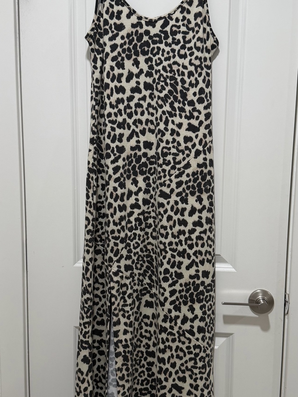 Chrysanthemum Leopard Print Maxi Slip Dress in Cream and Black